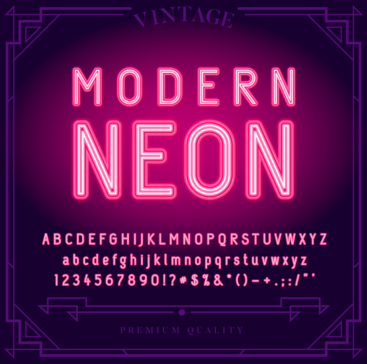 Character Set in Modern Neon Font