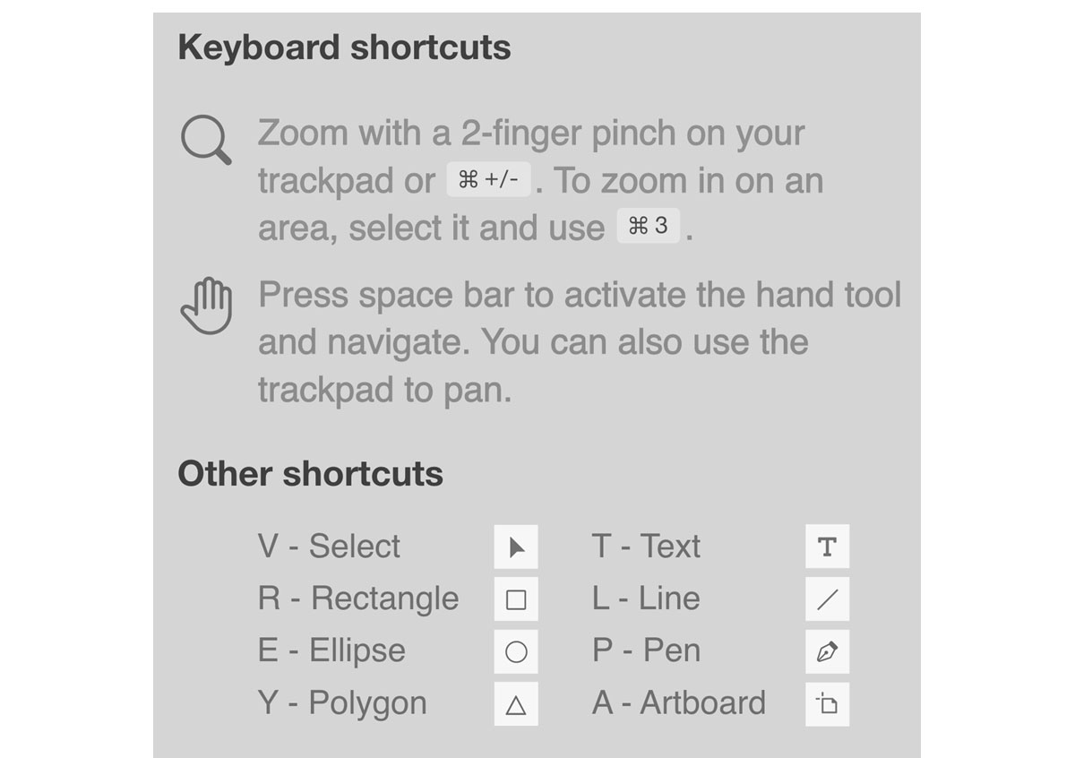 XD Keyboard shortcuts