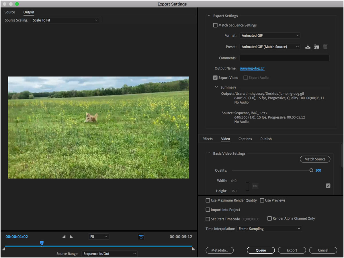 Turning a Video into a GIF in Adobe Premiere Pro
